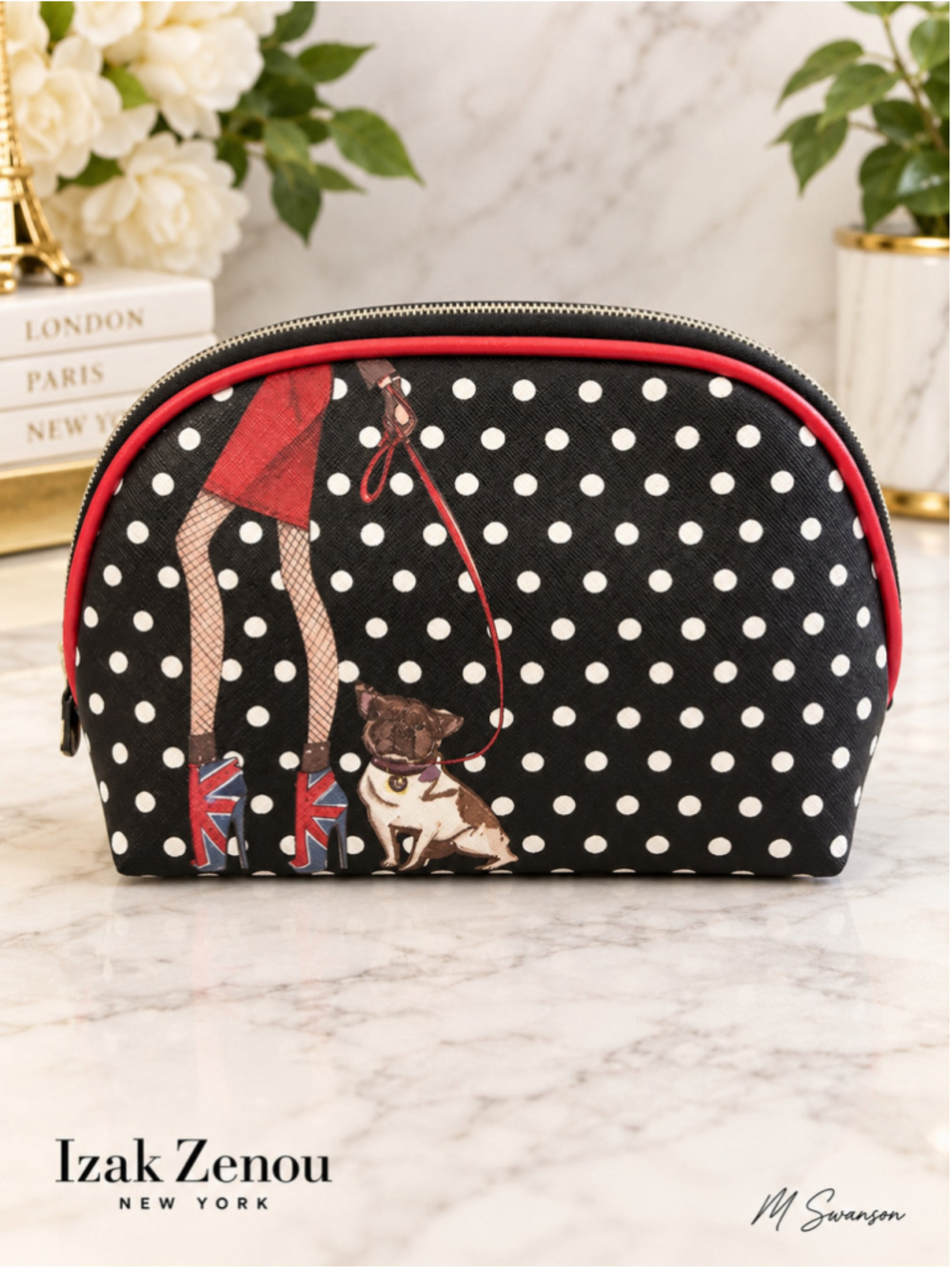 Izak Zenou New York UK London Girl Polka Dot Cosmetic Bag NWOT
